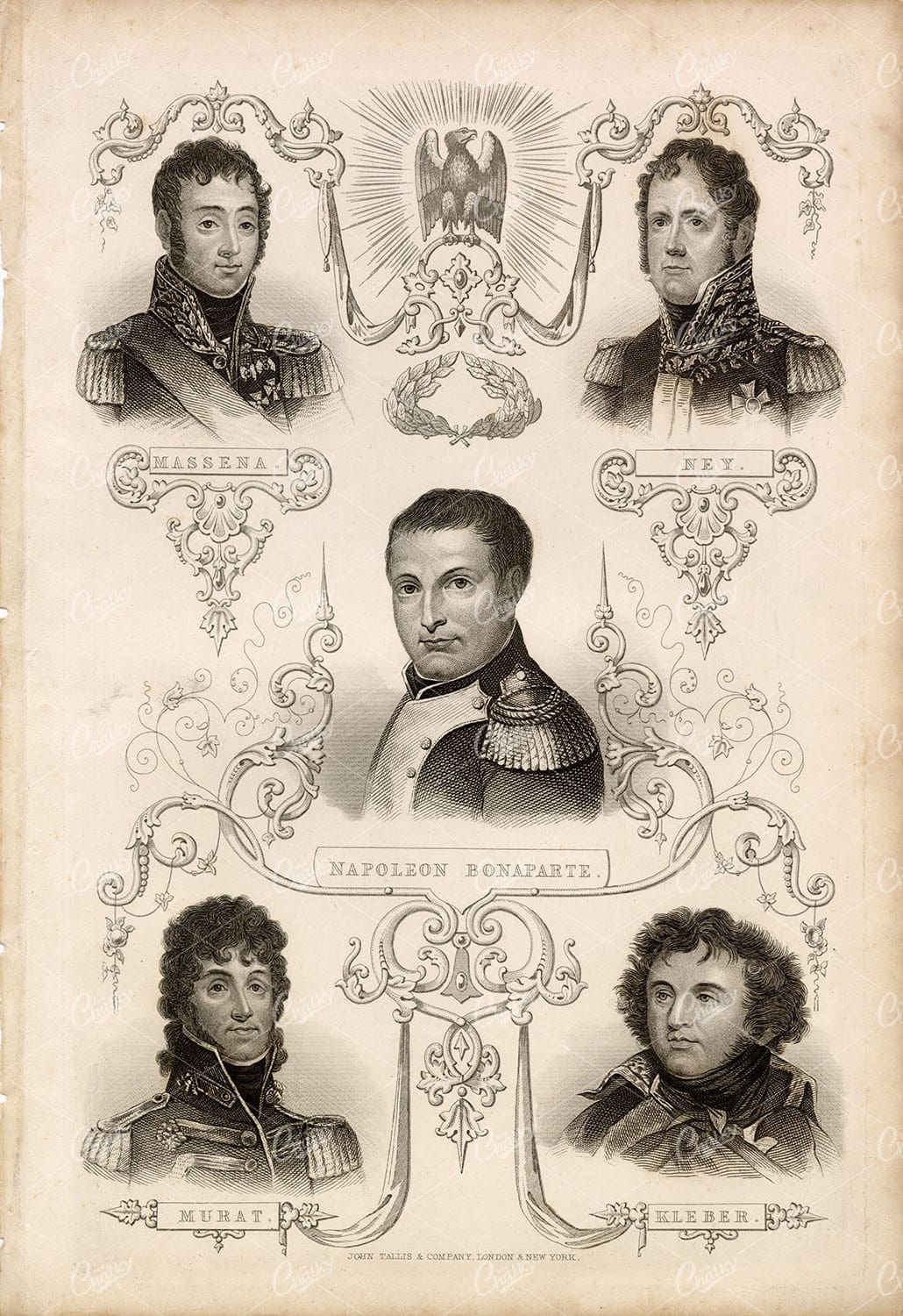 1853 ANTIQUE Portrait Print. Massena, Ney, Napoleon Bonaparte