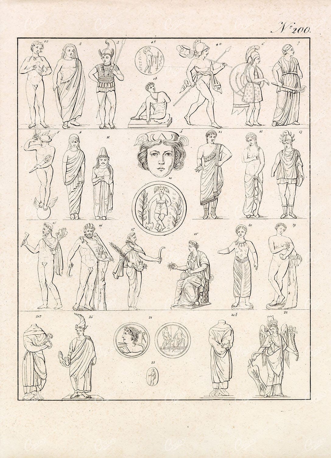 ROMAN Gpds Deities Mars Venus Merkurius Aeskulapius - Antique Print