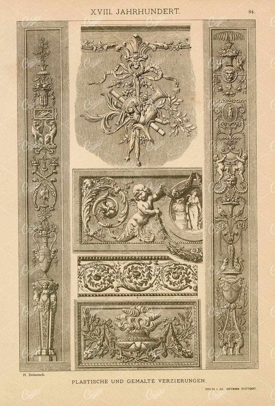 18TH Century - Painted and Sculpted Decorations - 1889 Antique Print
