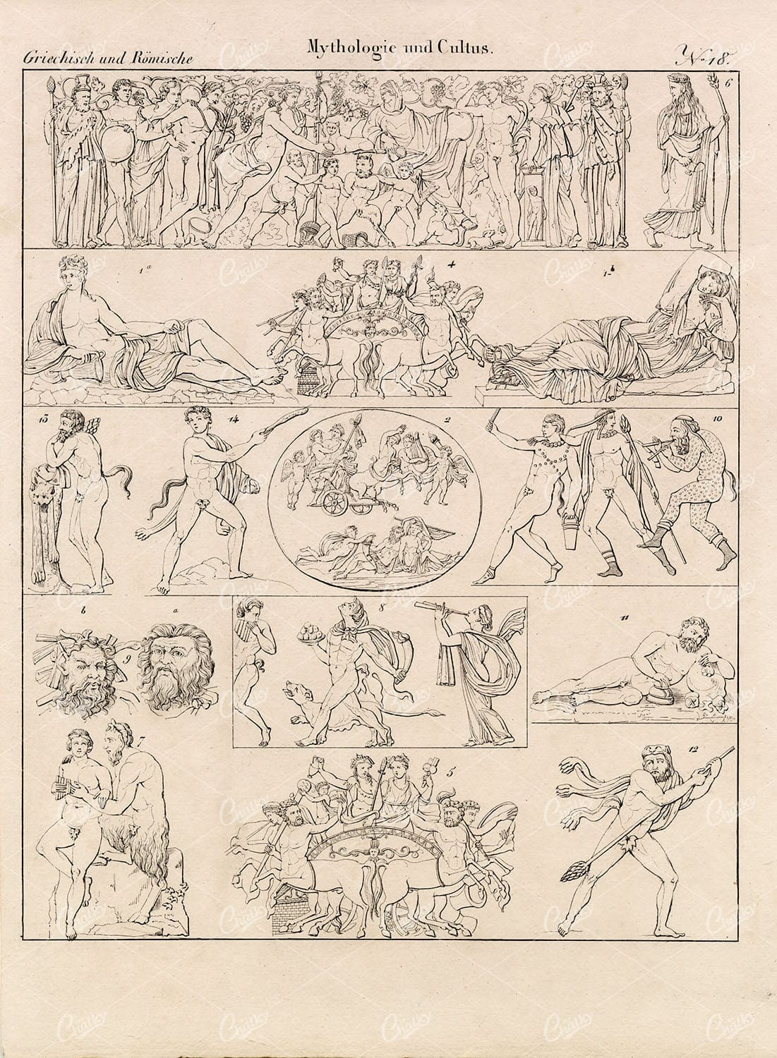 MYTHOLOGY Gods Ariadne Abducted Satyr Faun Centaur - Antique Print