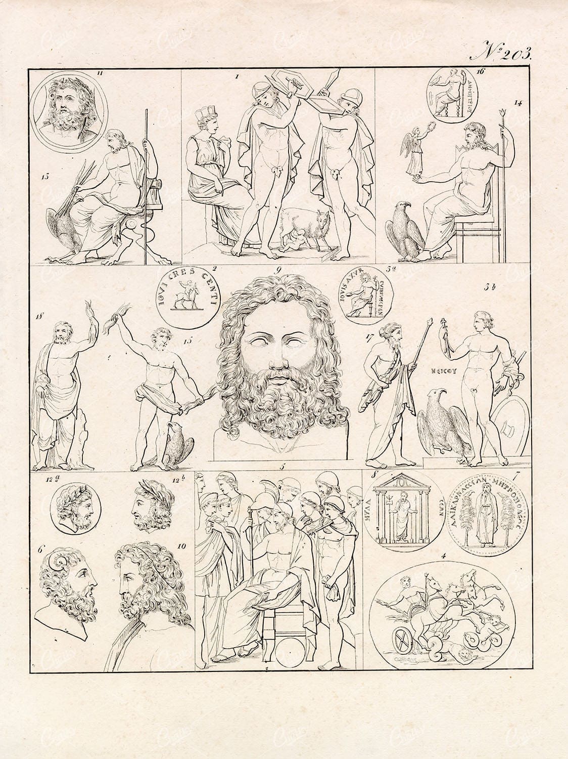 MYTHOLOGY Roman Gods Deities Zeus as Boy Warrior King - Antique Print