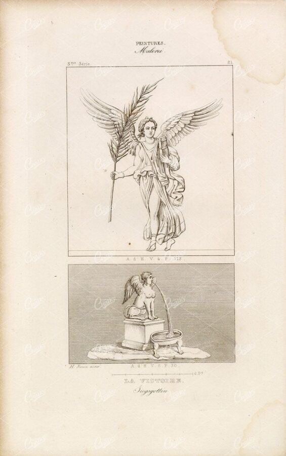 STATUE Allegory Victoire Antiquity Rome - 19th Century Engraving