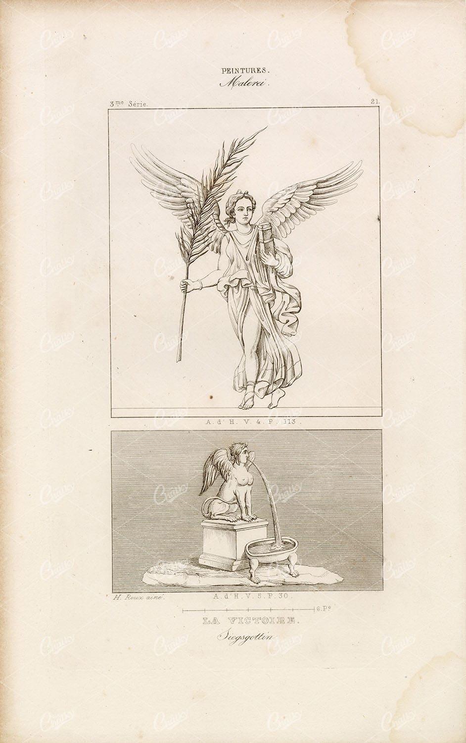 STATUE Allegory Victoire Antiquity Rome - 19th Century Engraving
