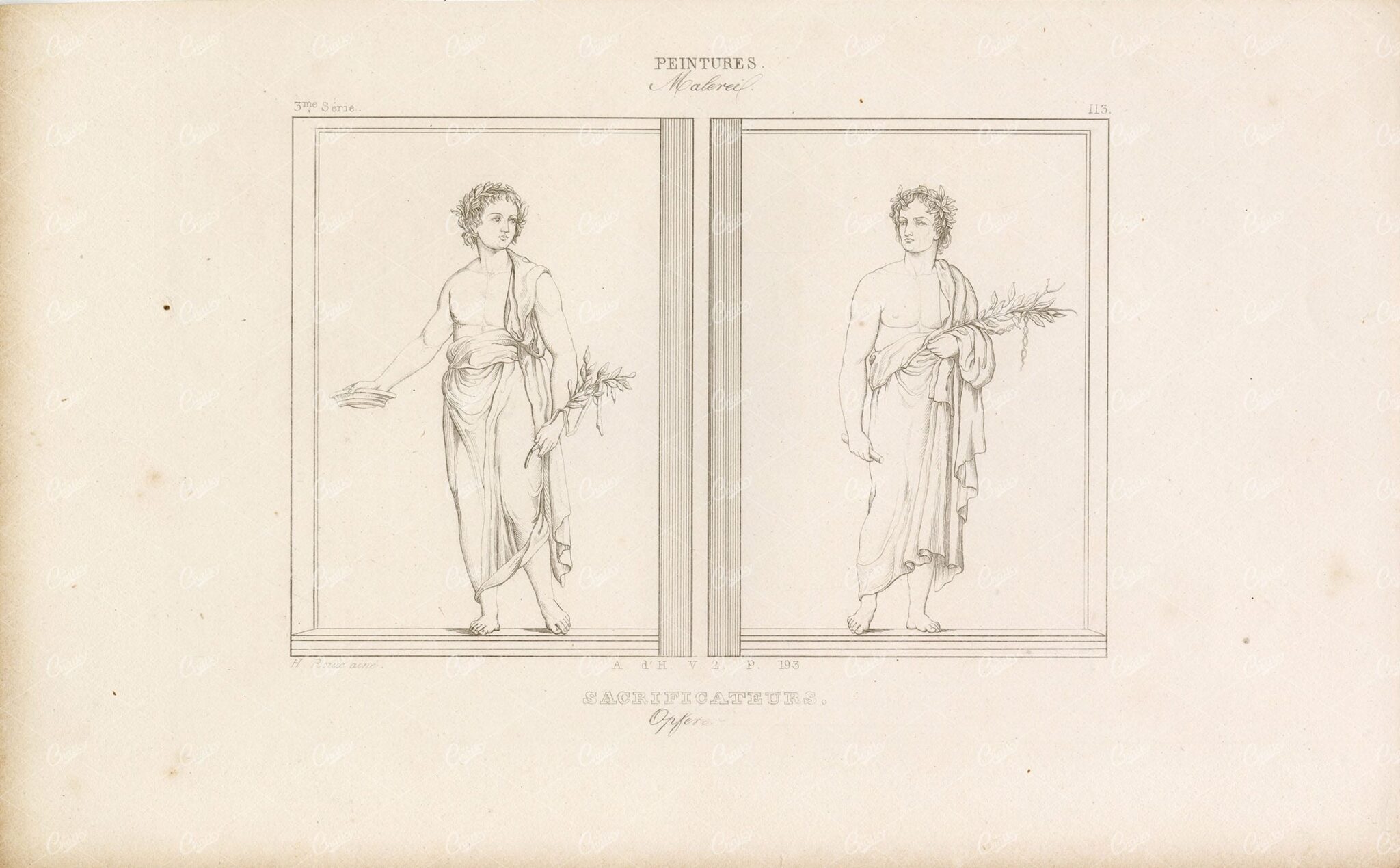 ANTIQUE Engraving - Roman Priests of 19th Century