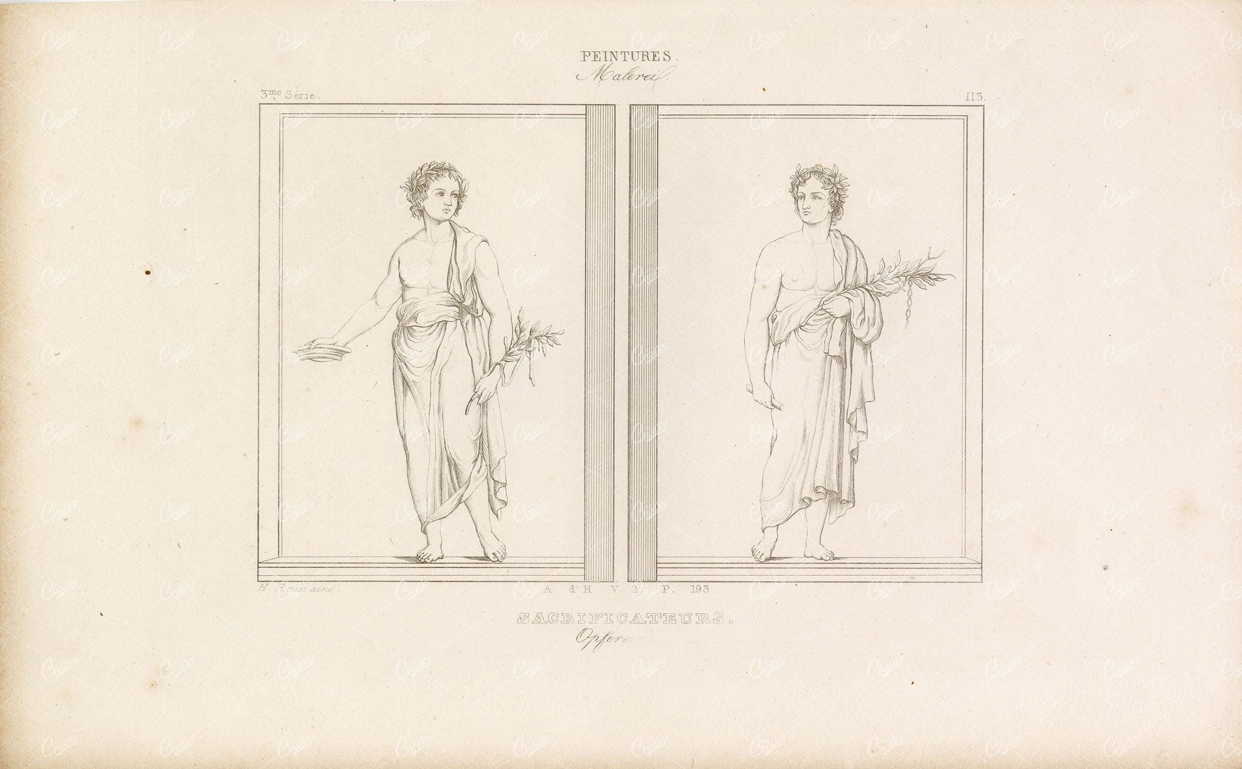 ANTIQUE Engraving - Roman Priests of 19th Century