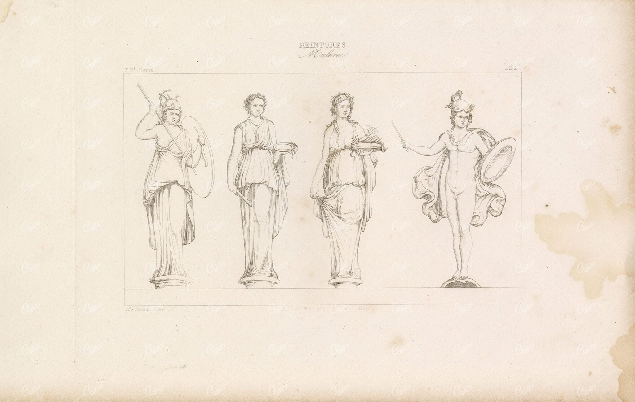 ANTIQUE Engraving - Roman Gods and Goddesses 19th Century Print