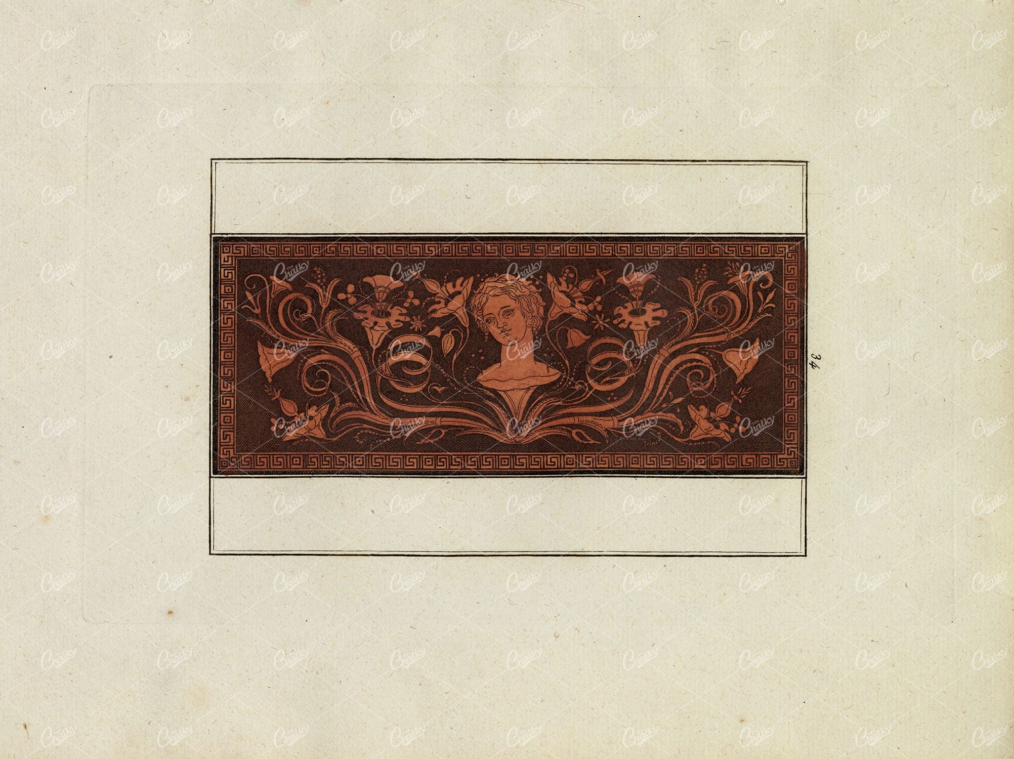 DECORATION Mythology Fresco Flowers Etruscan Antique Hamilton Engraving