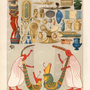 EGYPT Utensils Toilette Vases Grand Harp - Colour Litho Print A. Racinet