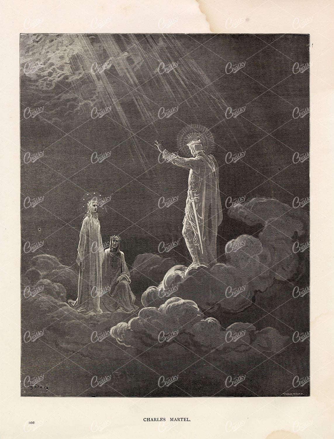 GUSTAVE DORE 1891 Antique Lithograph - Charles Martel