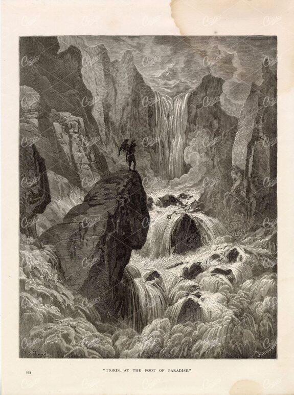 TIGRIS at the Foot of Paradise - Antique Gustave Dore 1891 Lithograph