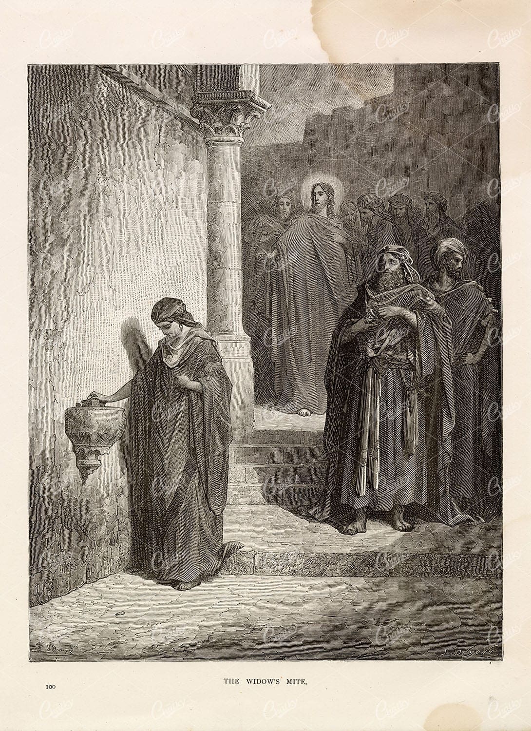 ANTIQUE Gustave Dore 1891 Lithograph - The Widow's Mite
