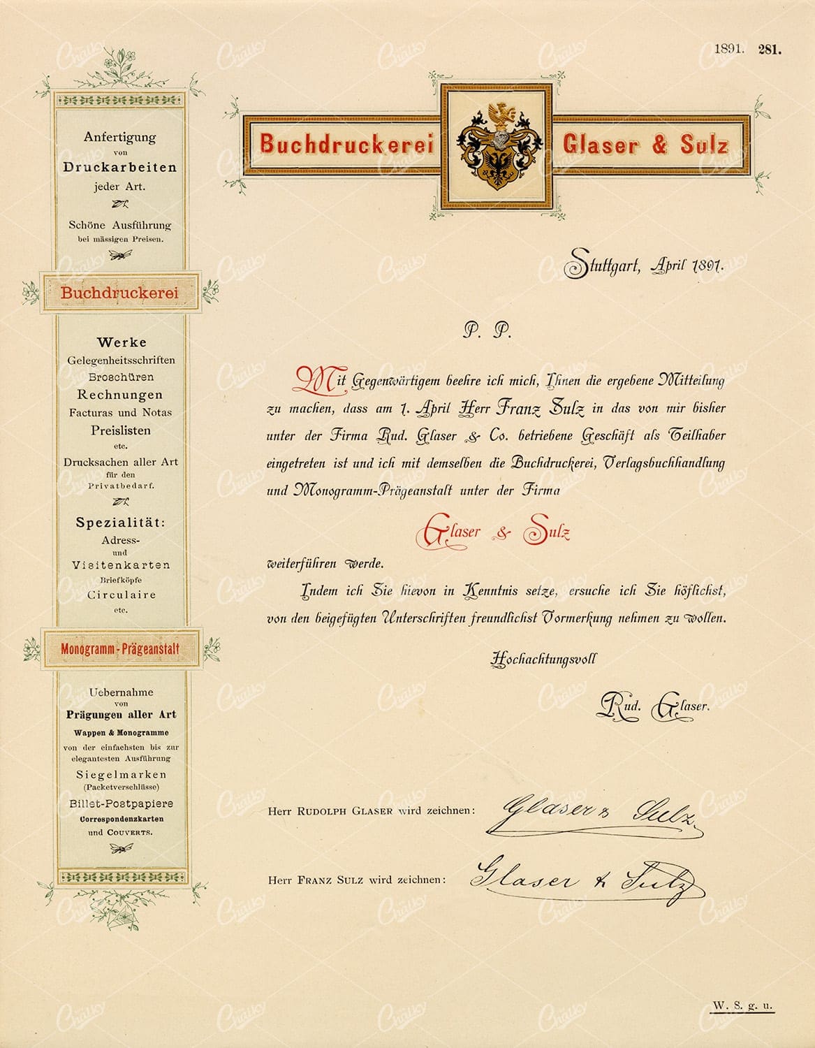 GRAPHIC Pattern Exchange Letter Head Sample - 1891 German Design