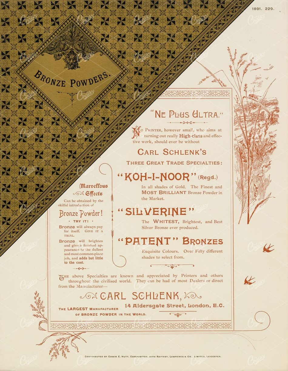 DECORATIVE Bronze Powders Advertisement 1891 Graphic Pattern Exchange