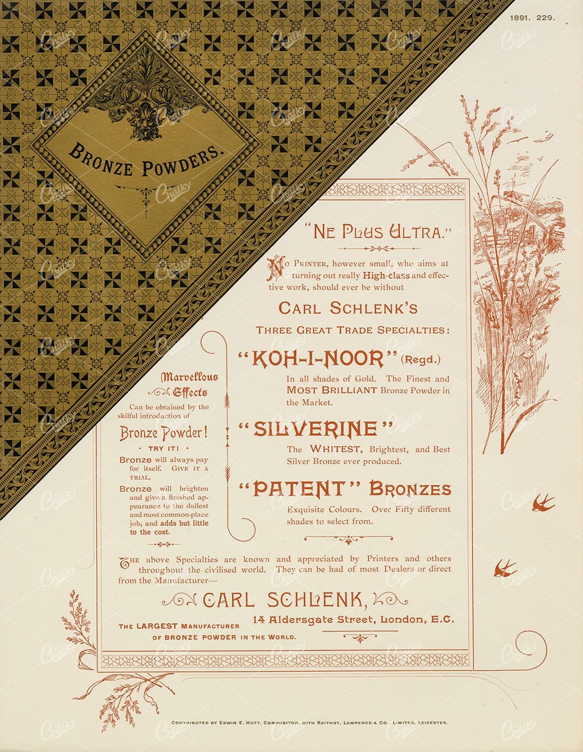 DECORATIVE Bronze Powders Advertisement 1891 Graphic Pattern Exchange