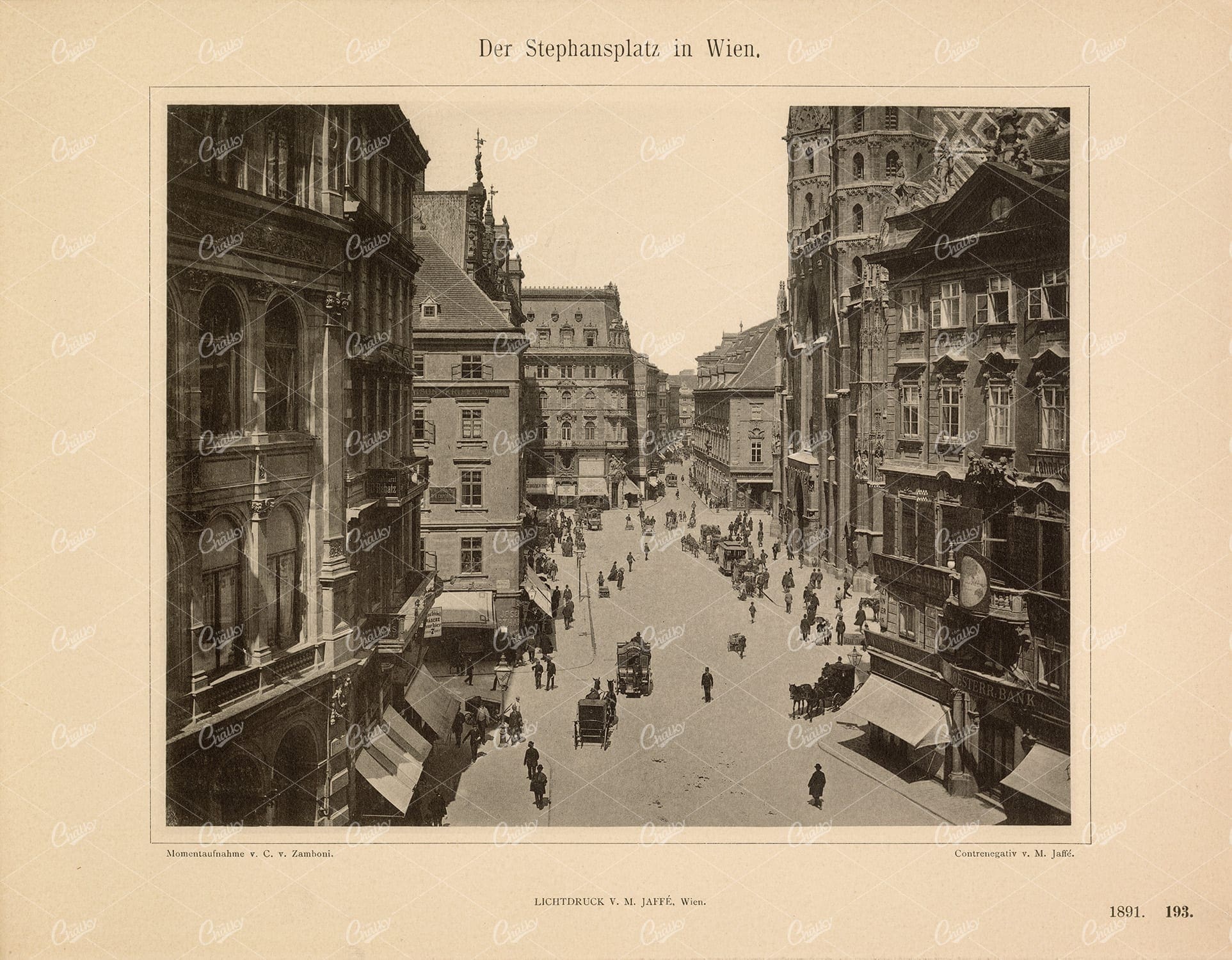 ANTIQUE Print of Stephen's Place in Vienna, Austria - 1891 Graphic