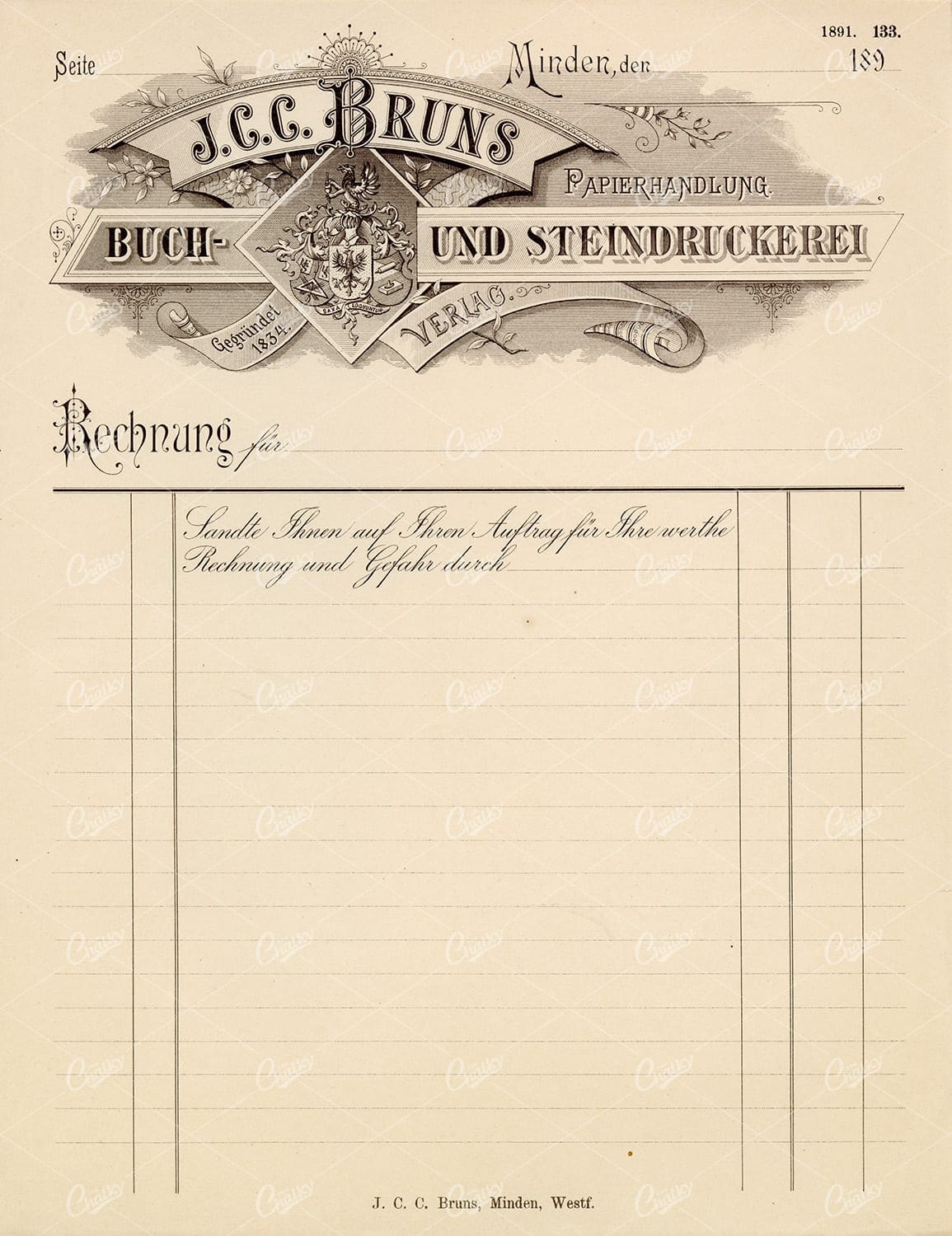 ANTIQUE Letter Head / Invoice Print Design 1891 Graphic Pattern Exchange