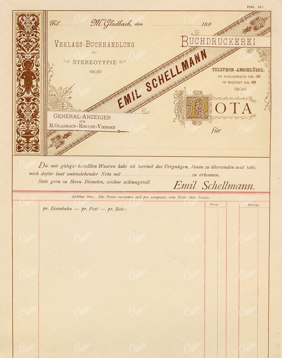 ANTIQUE Letter Head / Invoice Print Design 1891 Graphic Pattern Exchange