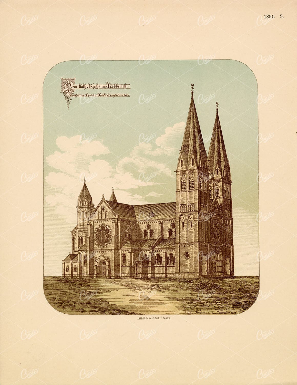 ANTIQUE Original Architecture Church Print Design 1891 Pattern Exchange