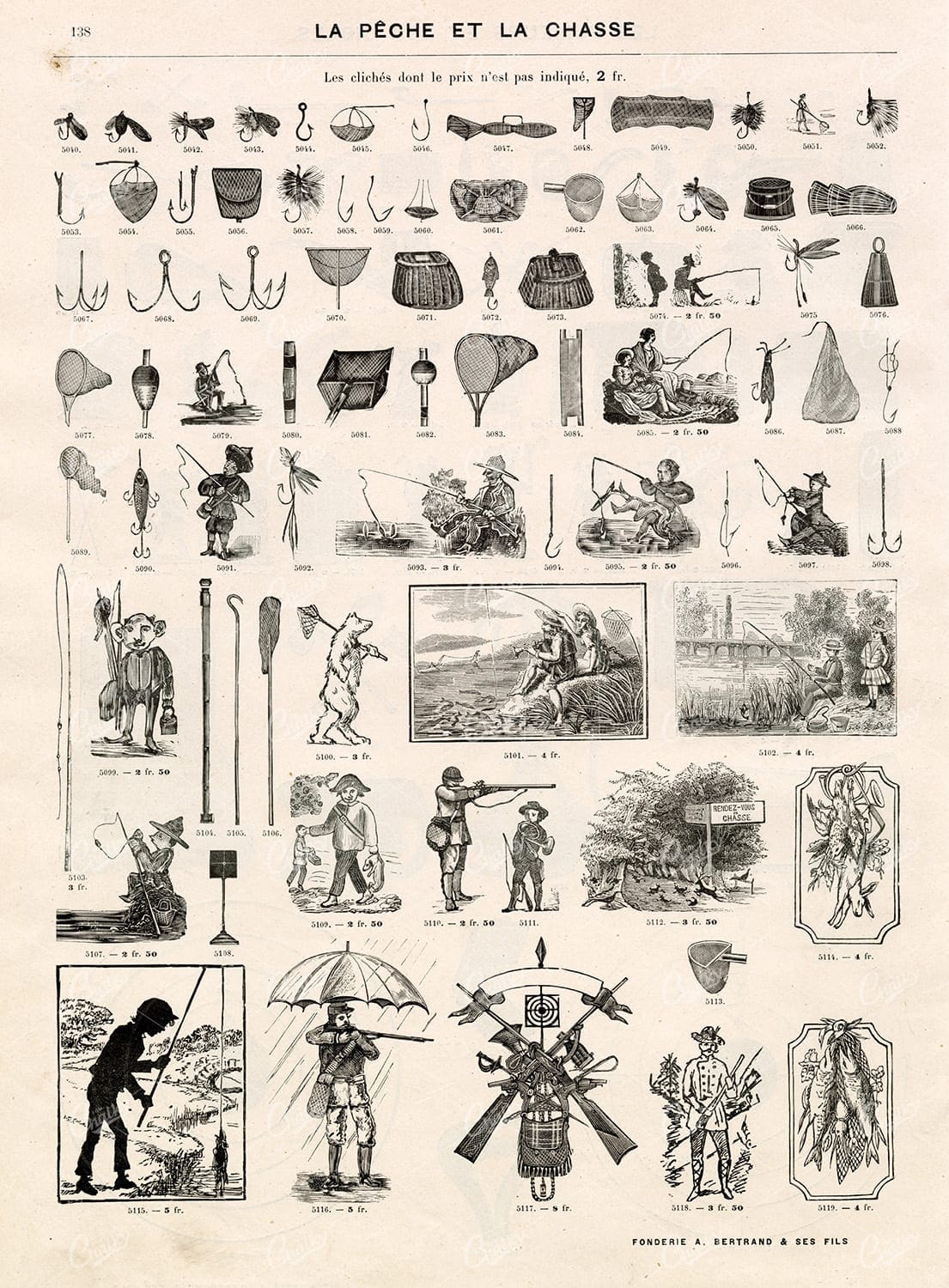 VIGNETTE Hunting and Fishing Illustrations - Vintage Stock Image Sheet
