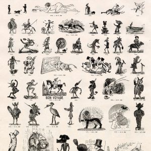 VINTAGE Sheet of Bizarre Animal Caricature Illustrations - Antique Stock Art