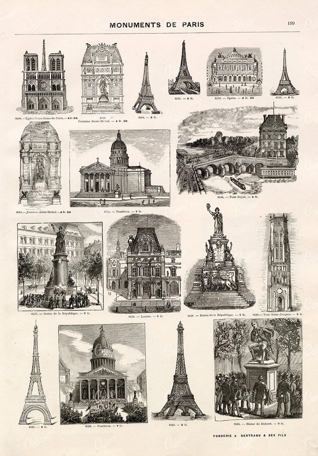 VINTAGE Selection of Illustrations Related to the Paris Monuments