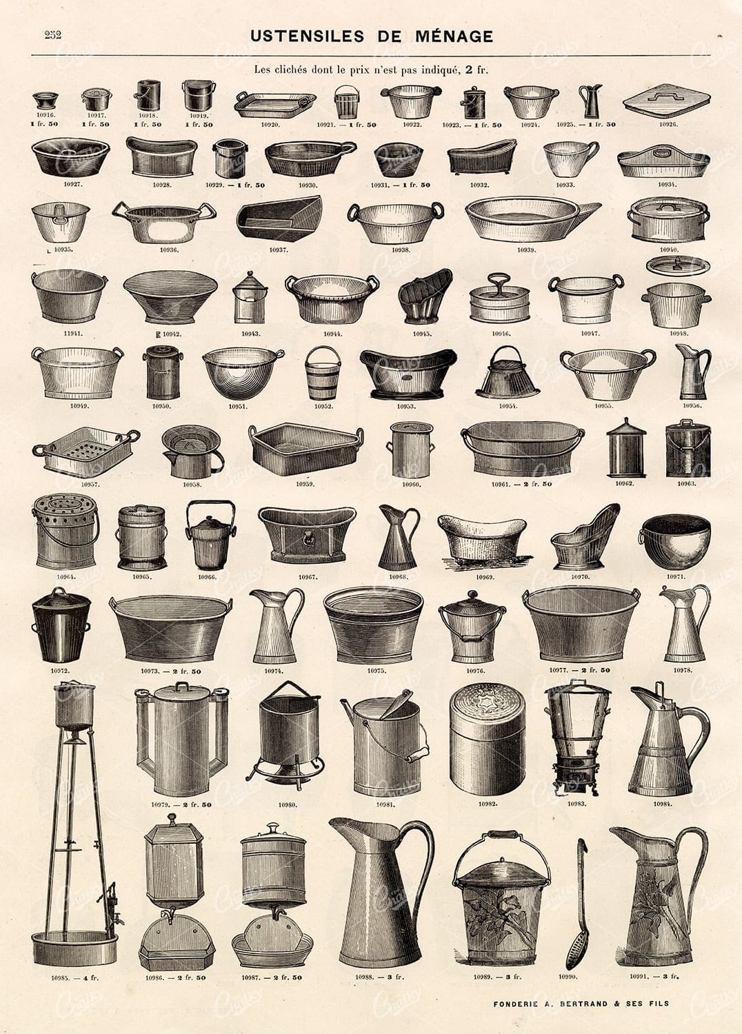 MISCELLANEOUS Selection of Antique Household Utensils Illustrations - Vintage Stock Art