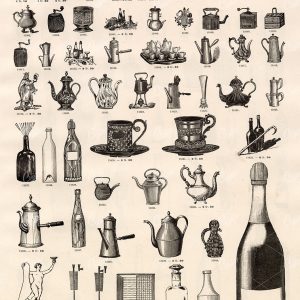 MISCELLANEOUS Selection of Antique Coffee and Tea Utensil Illustrations - Vintage Stock Art