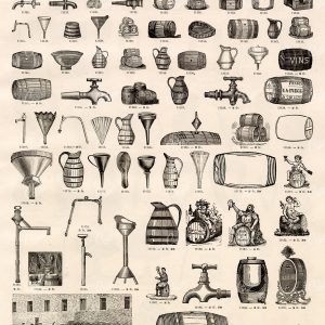 VINTAGE Selection of Brewery Illustrations - Barrels and Utensils