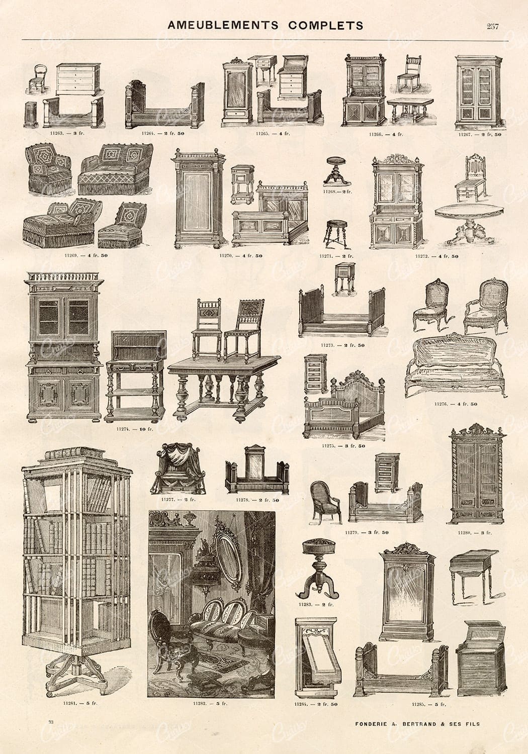 INTERIOR DESIGN - Vintage Selection of Furniture Illustrations - Old Stock Artwork