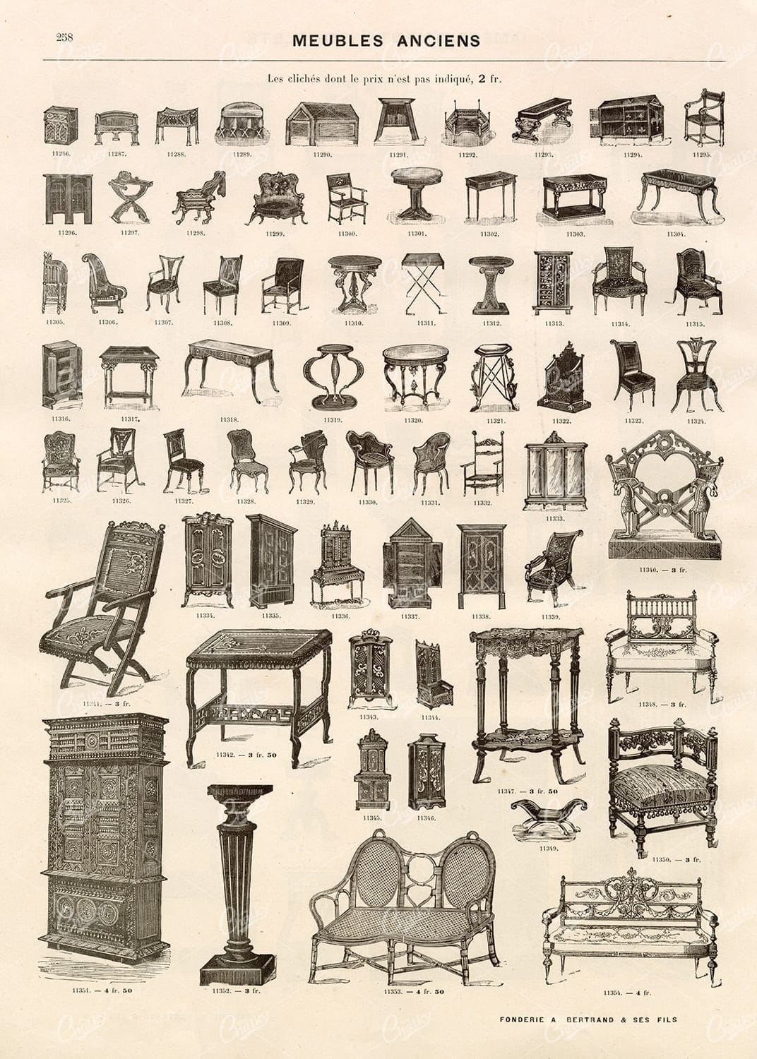INTERIOR DESIGN - Vintage Selection of Furniture Illustrations - Old Stock Artwork