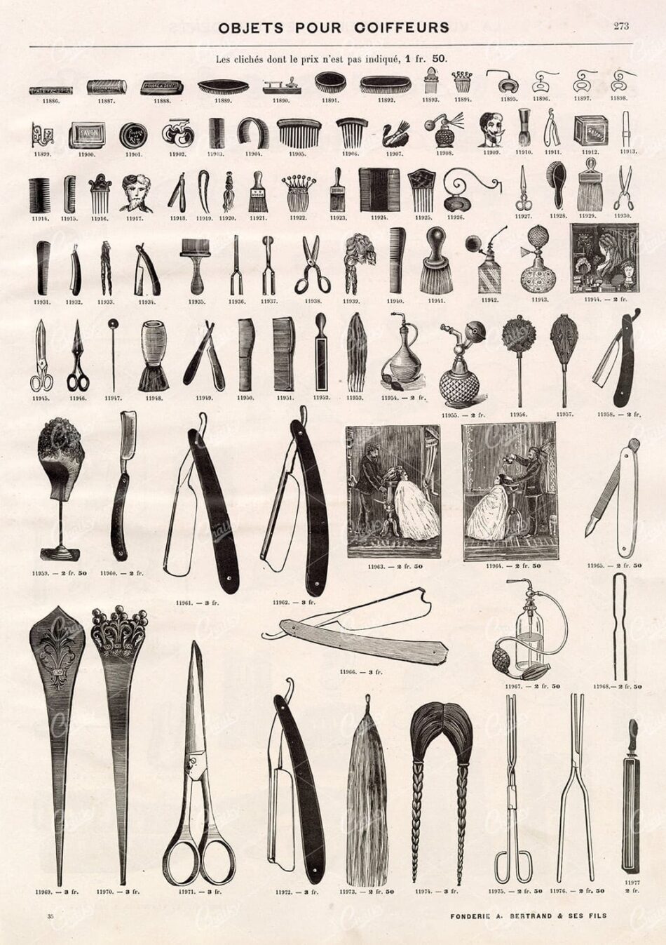 VINTAGE Selection of Hairdresser / Barber Shop Tools and Objects - Old Line Art