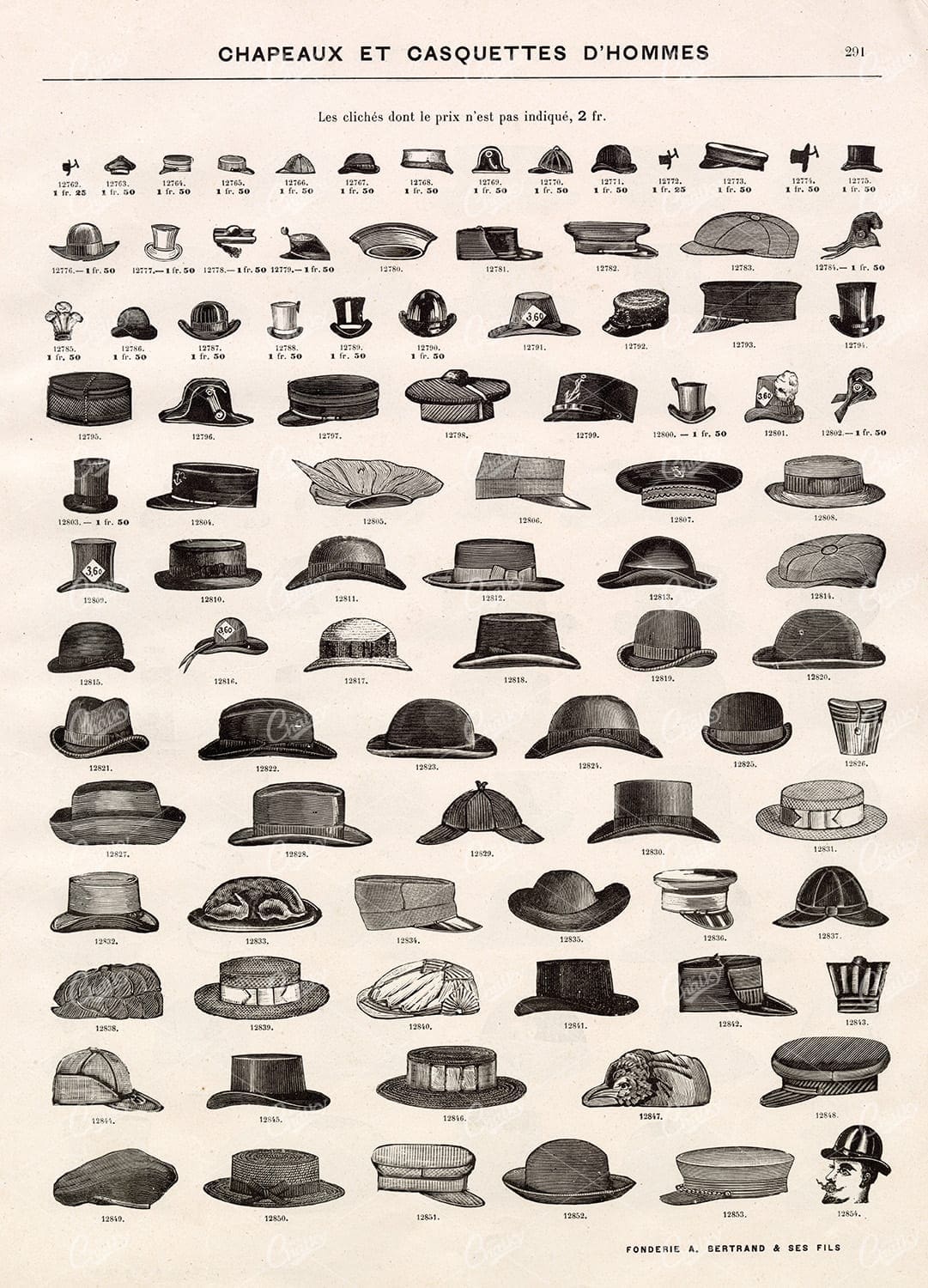VINTAGE Selection of Hats and Caps - Antique Stock Illustrations