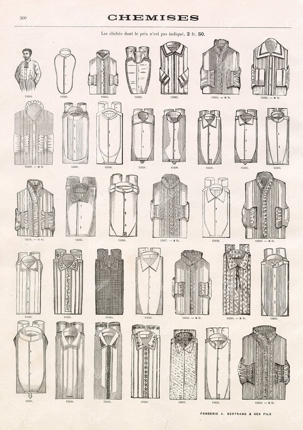 VINTAGE Selection of Shirts - Antique Tailor Stock Illustrations