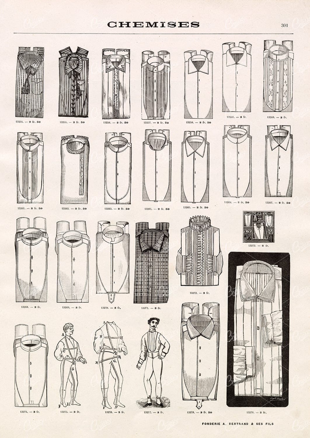 VINTAGE Selection of Shirts - Antique Tailor Stock Illustrations