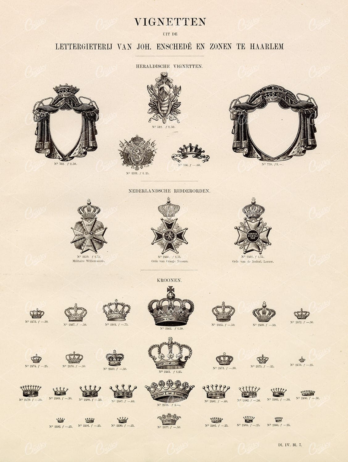 VINTAGE Selection of Crown, Medal, and Heraldry Illustrations - 1800s Stock Art