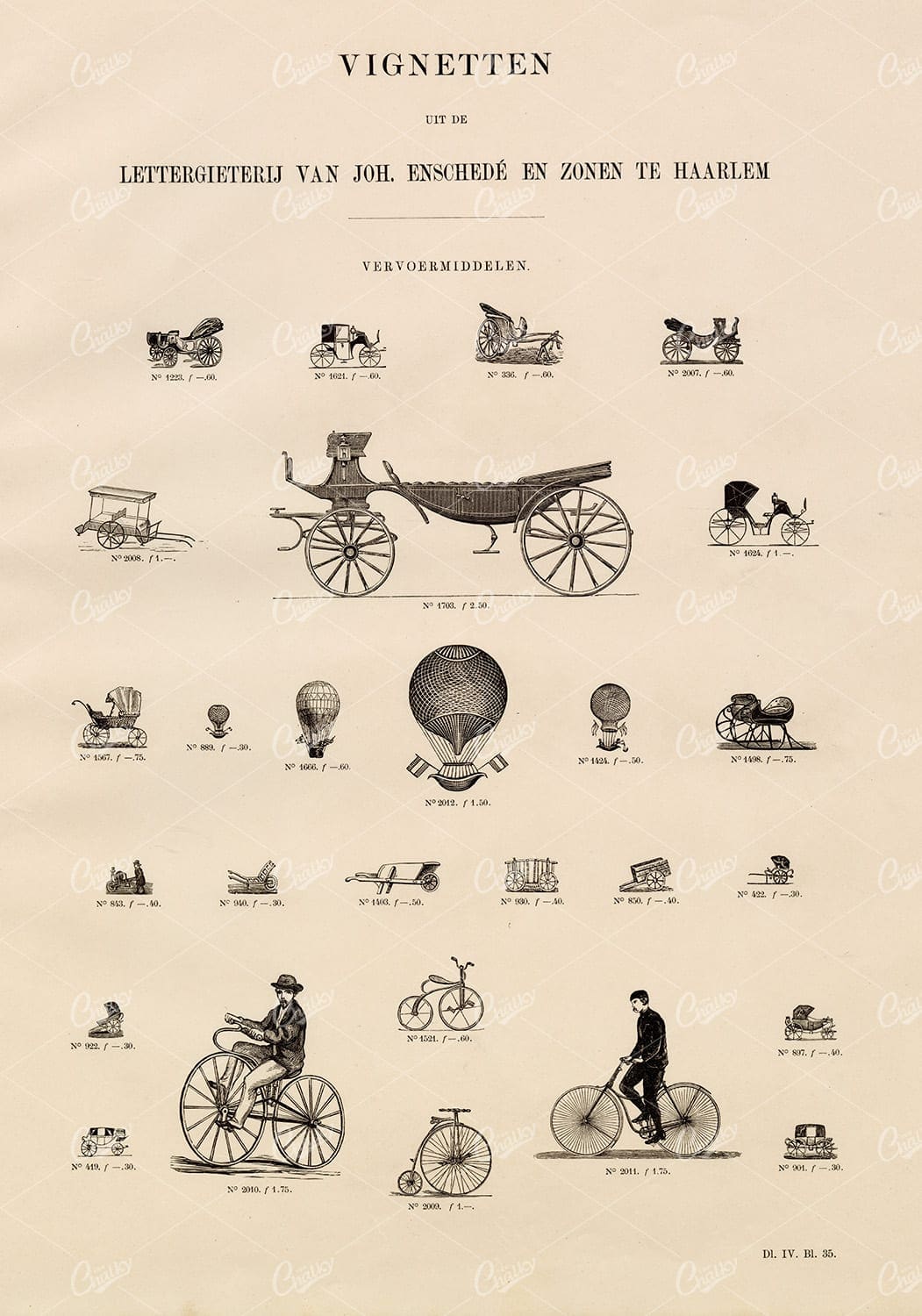 VINTAGE Vignette Illustrations of Various Modes of Transport - Balloons, Cycle, Cart, Chariot