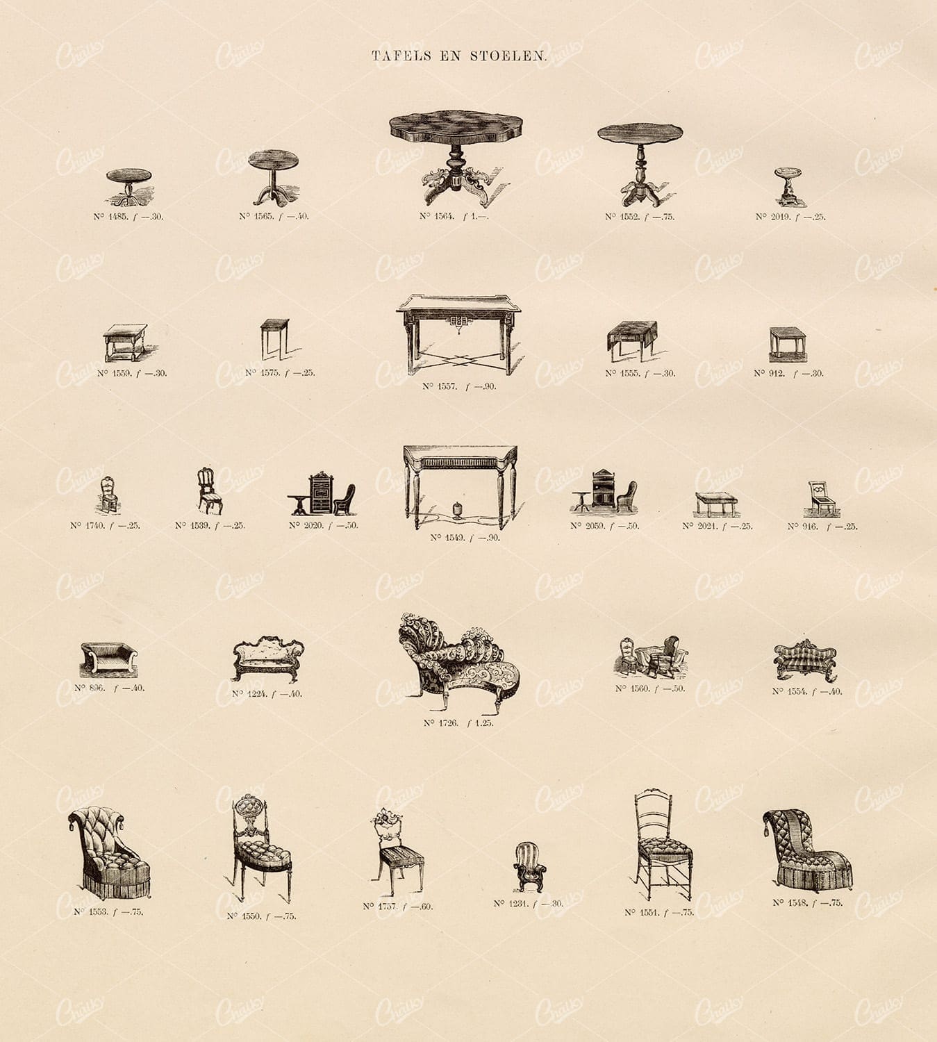 VINTAGE Selection of Table and Chair Illustrations - Antique Artwork