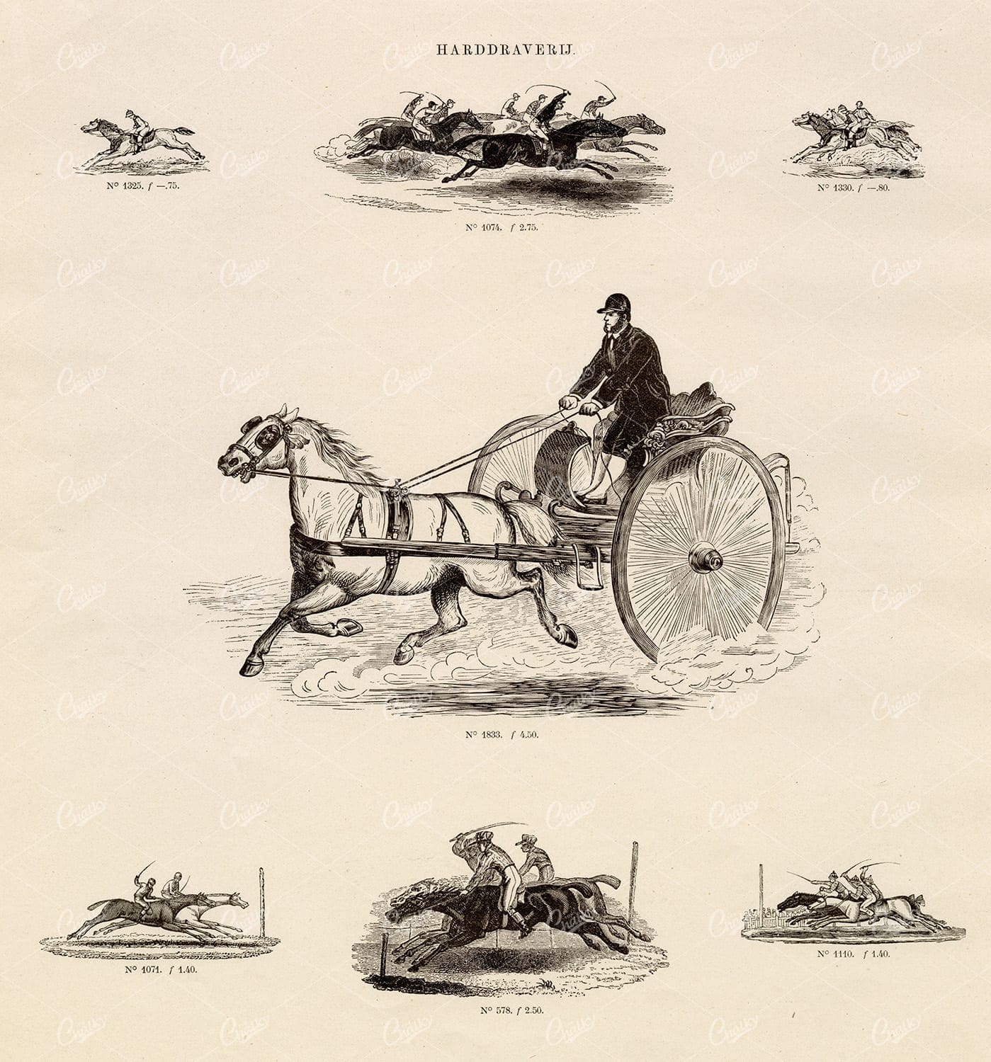 VINTAGE Selection of Horse Racing Vignette Illustrations - Antique Stock Art
