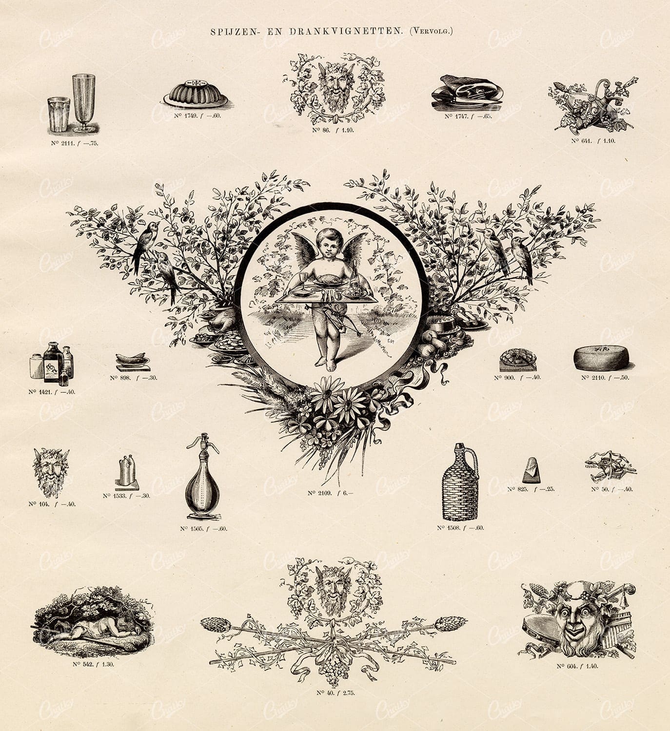 VINTAGE Selection of Food and Beverage Vignette Illustrations - Antique Stock Art