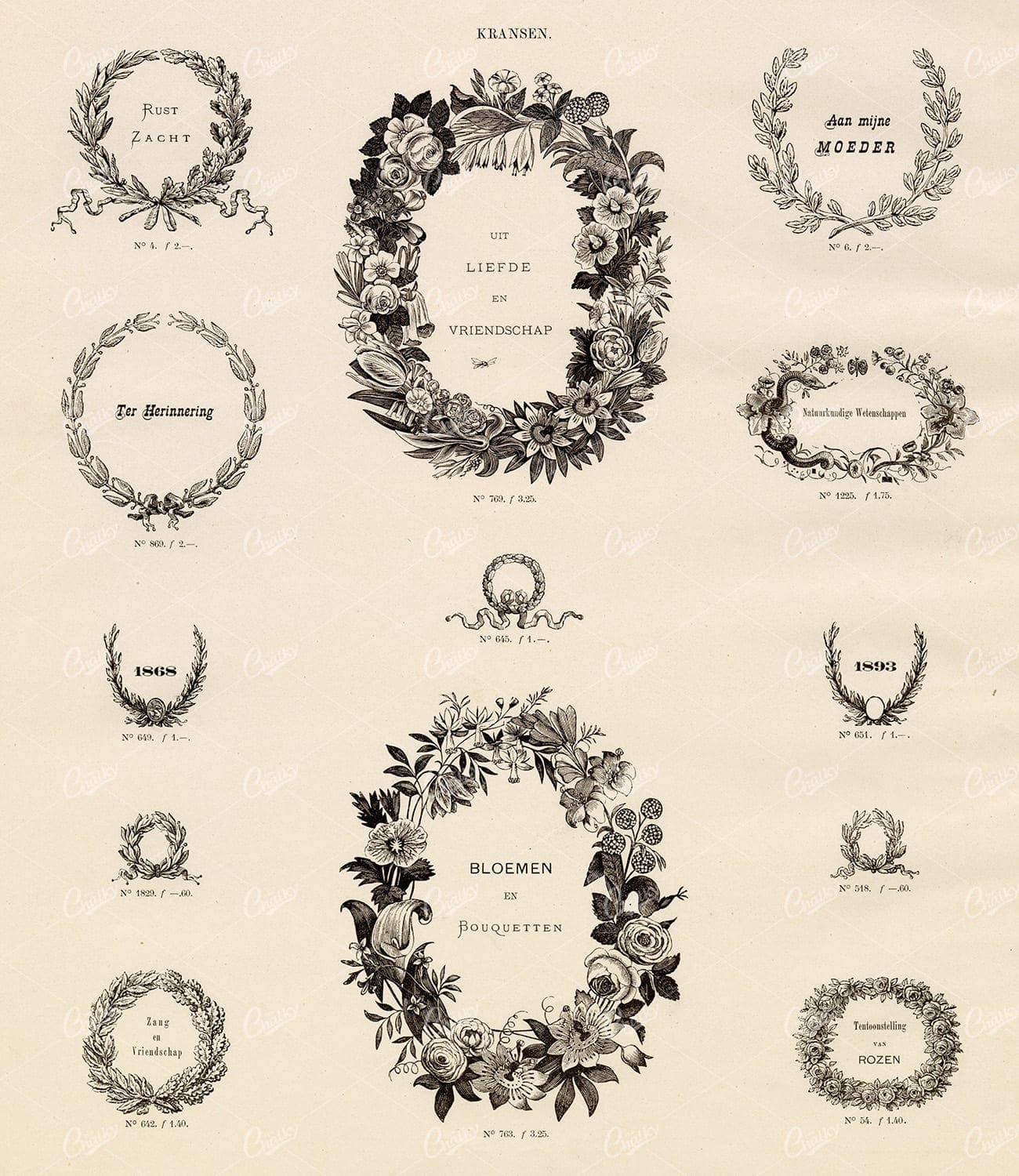 VINTAGE Botanical Floral Wreaths - Antique Stock Illustrations