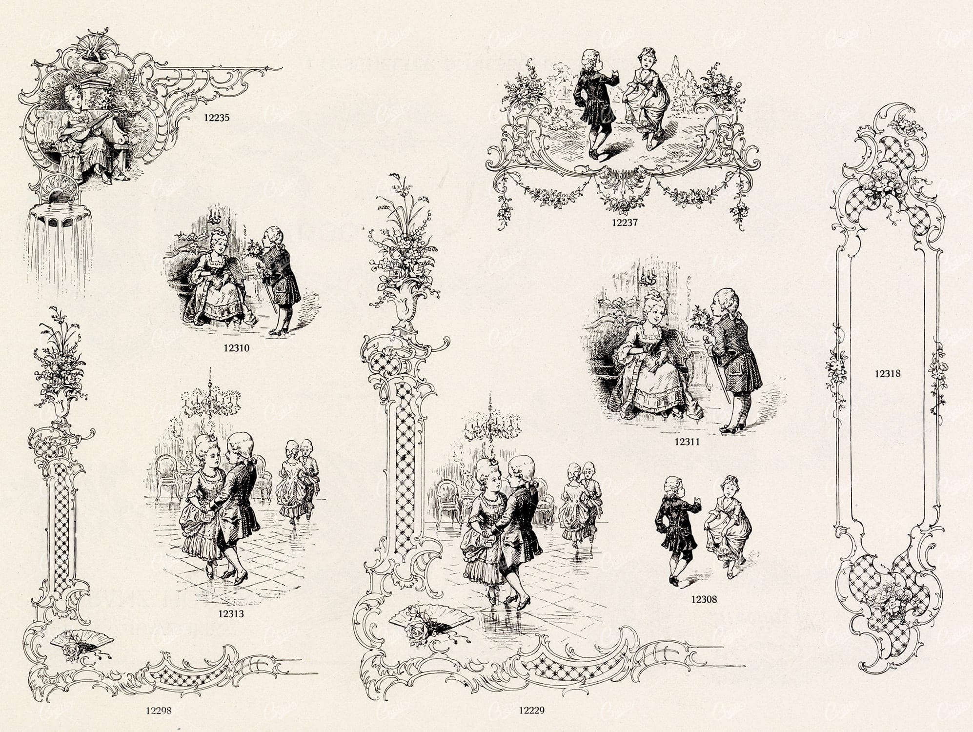 VINTAGE Decorative Design Elements - Ornate Borders and People