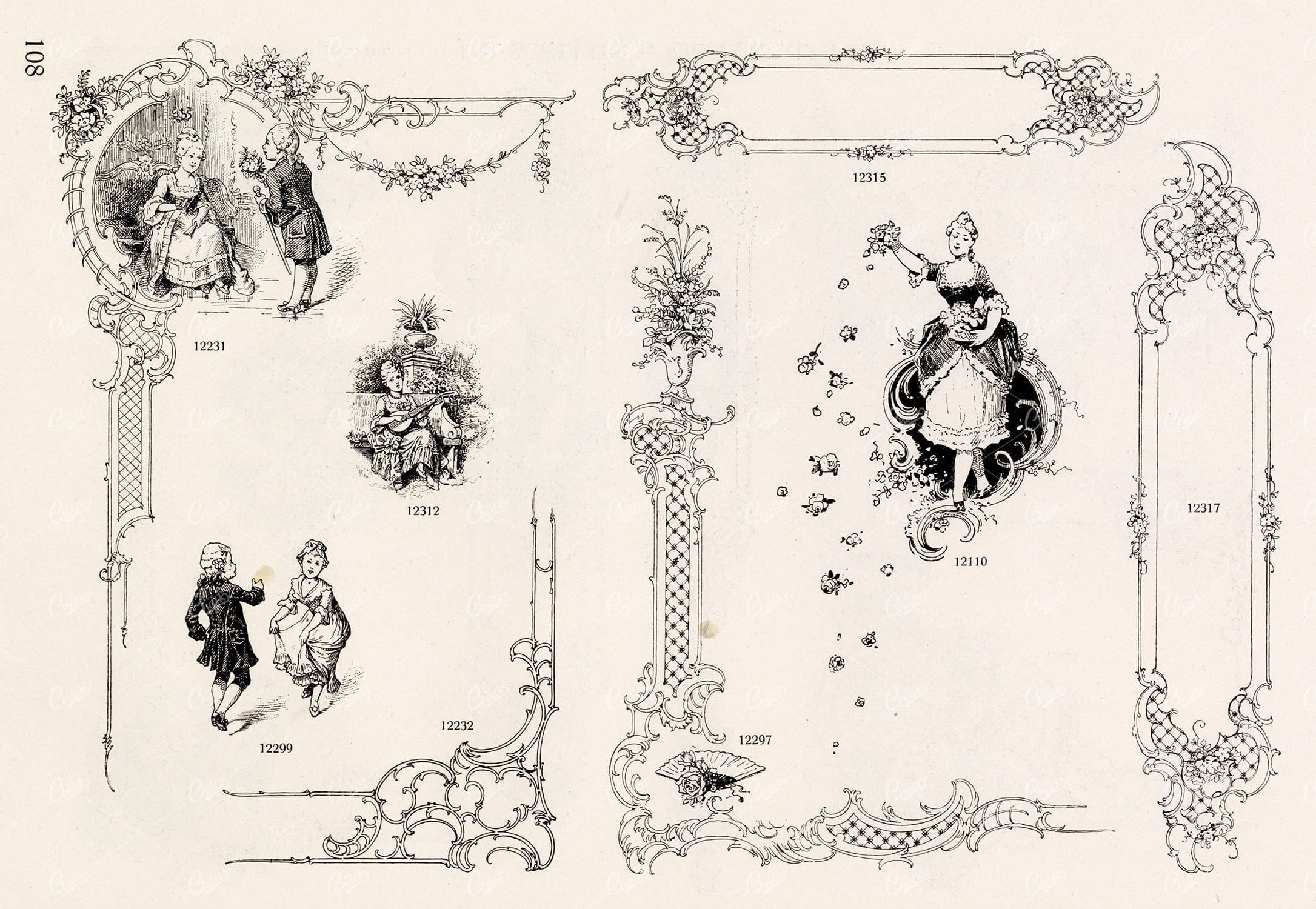VINTAGE Decorative Design Elements - Ornate Borders and People