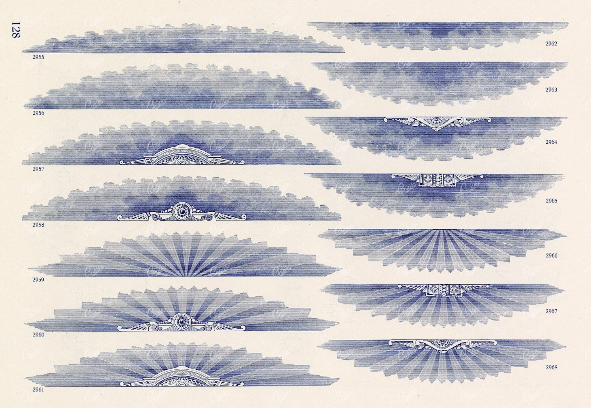 SUNBURST Top and Bottom Illustrations - Decorative Design Elements from 1800s