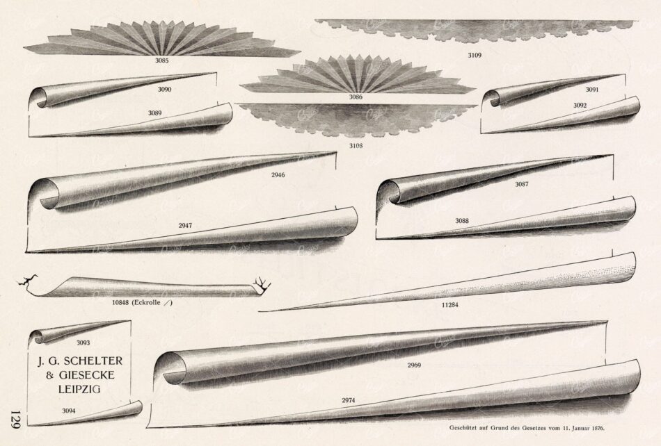 SUNBURST and Rolled Poster Paper Top and Bottom - Decorative Design Elements from 1800s