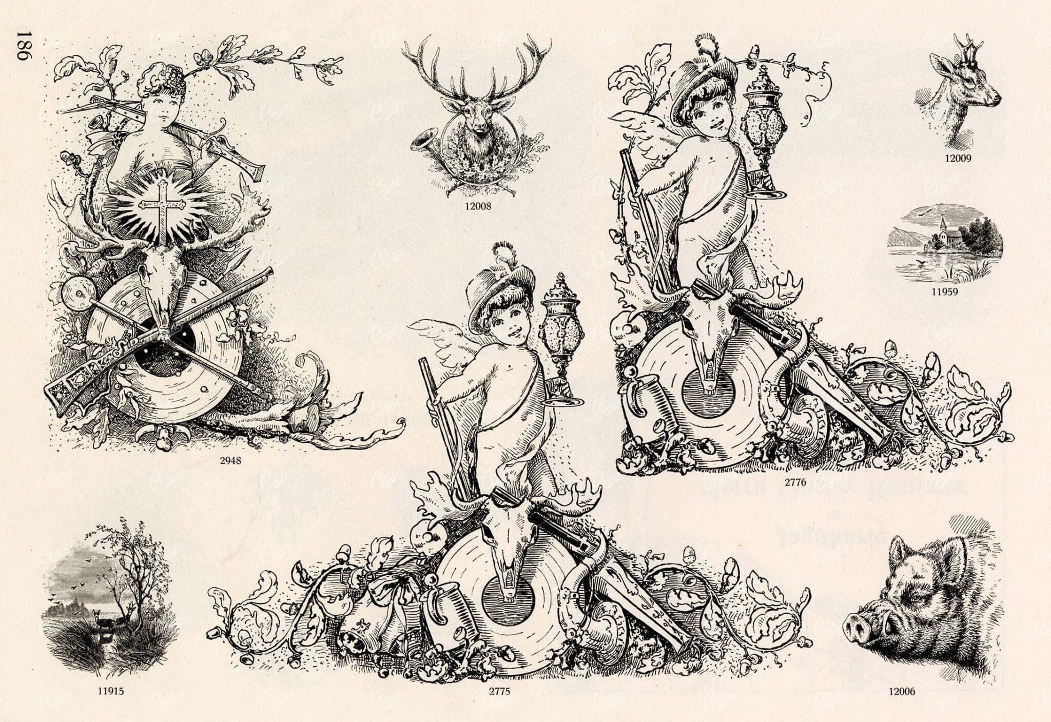 MISCELLANEOUS Selection of Vintage Hunting Related Design Elements