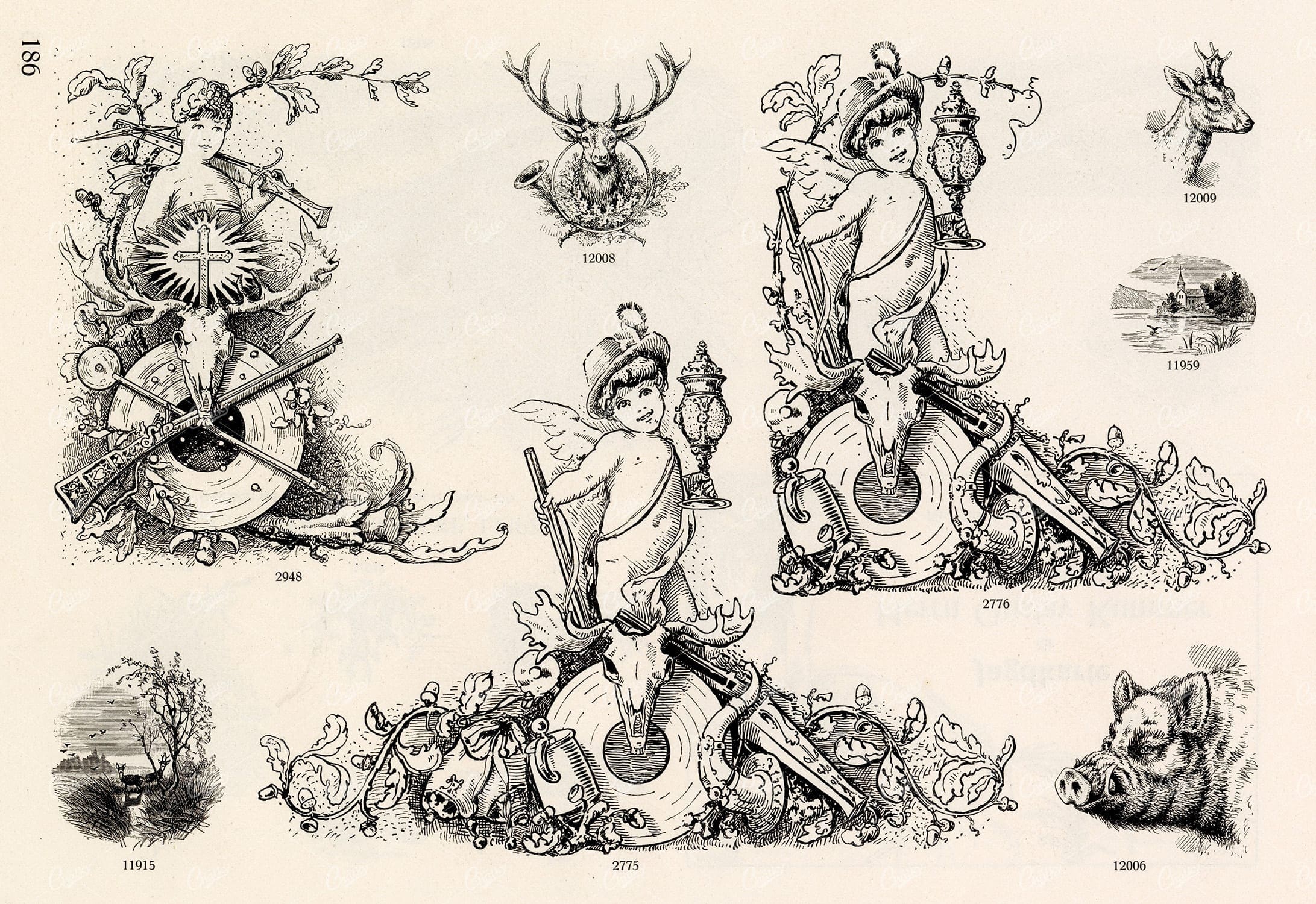 MISCELLANEOUS Selection of Vintage Hunting Related Design Elements