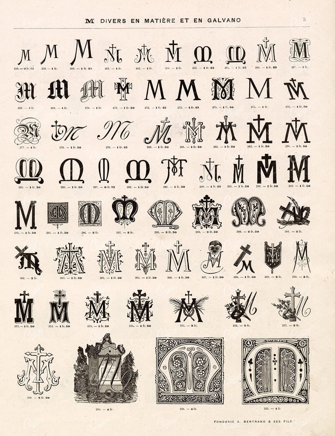 DECORATIVE Designs of the Letter M - Vintage Type Foundry Catalogue