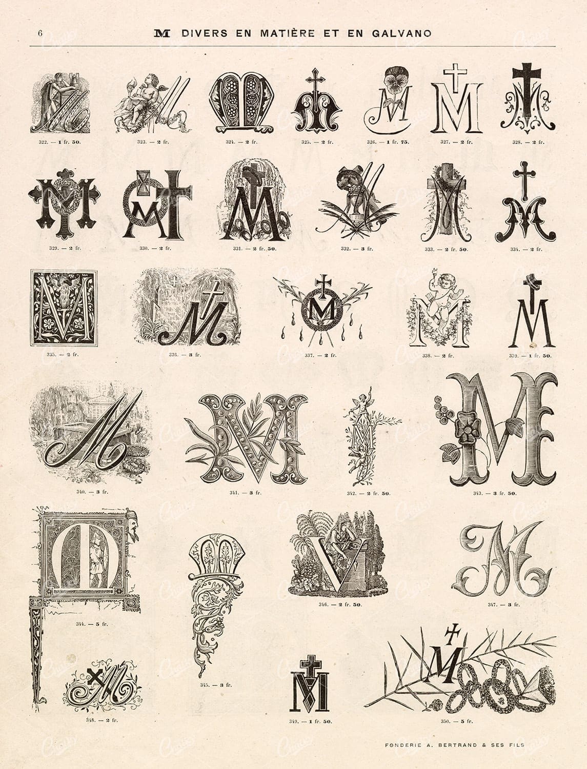 DECORATIVE Designs of the Letter M - Vintage Type Foundry Catalogue