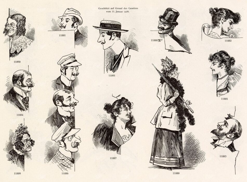 MISCELLANEOUS Selection of Vintage Caricature Design Elements - 1800s Antique Stock Artwork