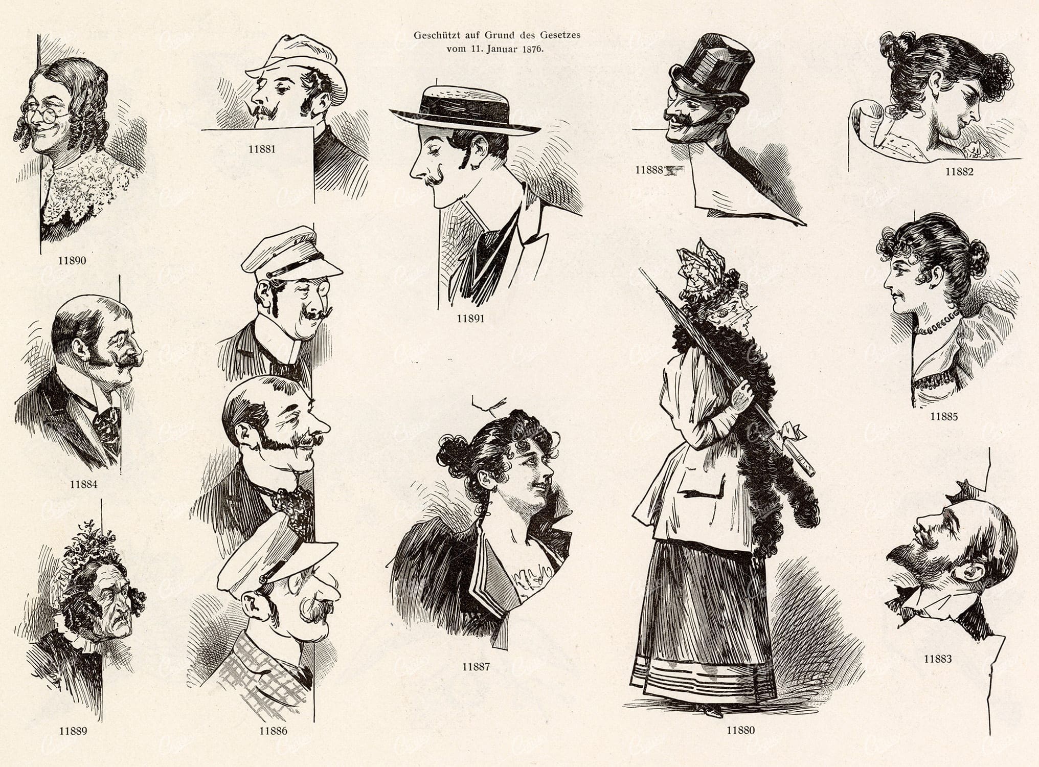 MISCELLANEOUS Selection of Vintage Caricature Design Elements - 1800s Antique Stock Artwork